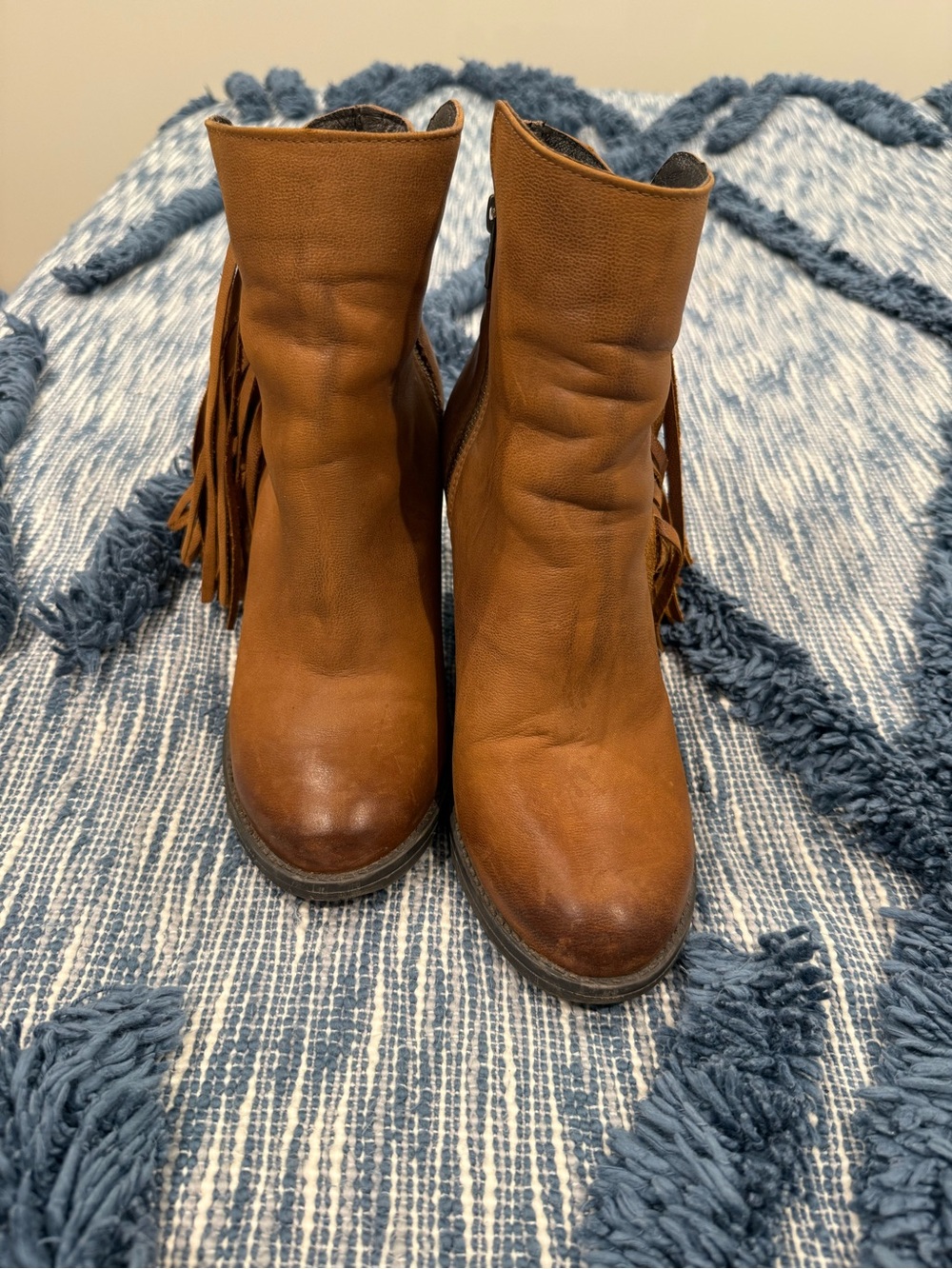 Steve Madden Women's Brown Leather Fringe Ankle Boots Size 8